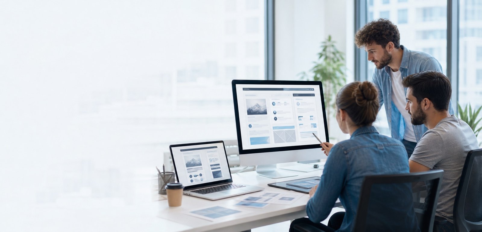 Profesyonel web tasarım süreci yürüten ekip çalışma ortamı